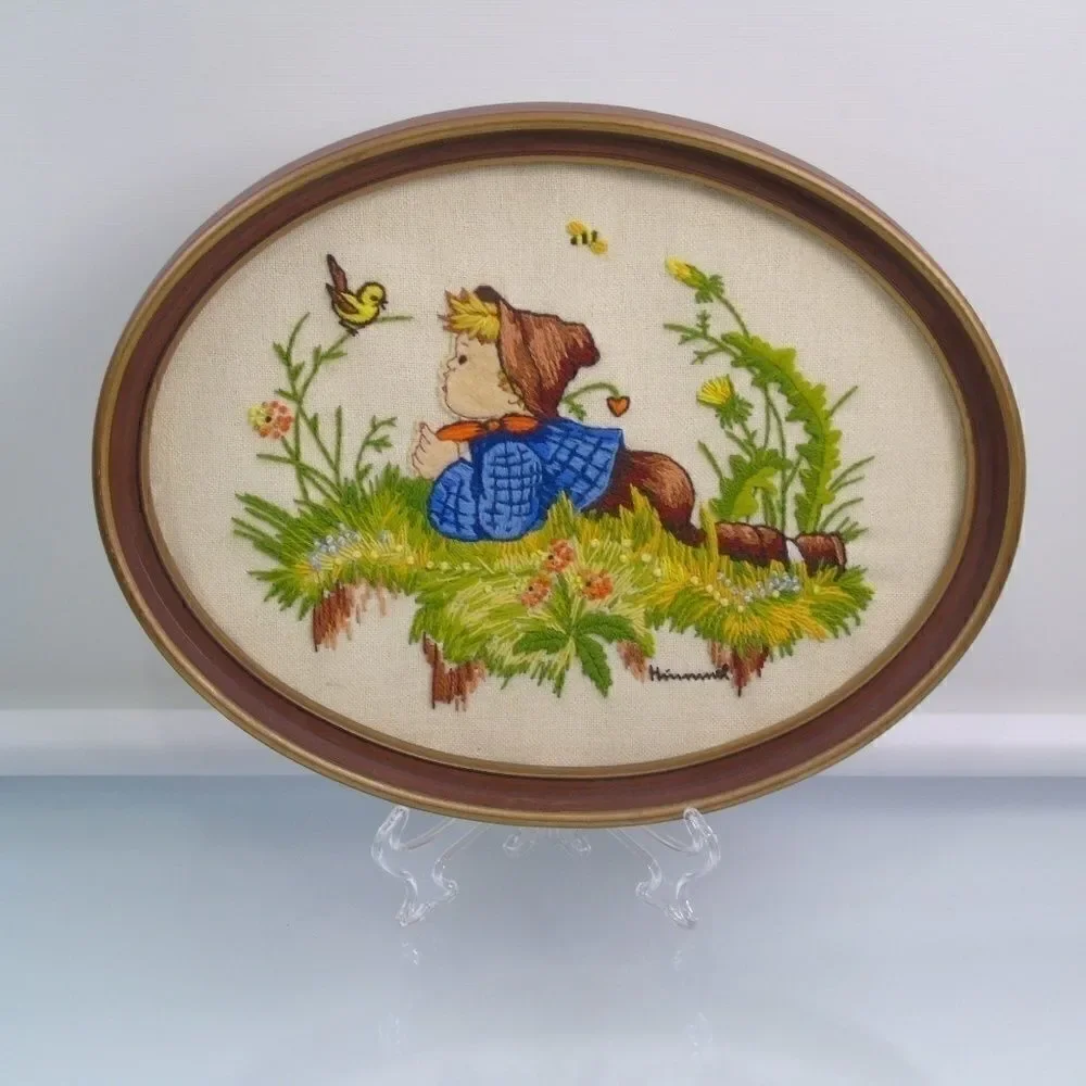 Vintage HUMMEL Boy With Bird Needlecraft Picture